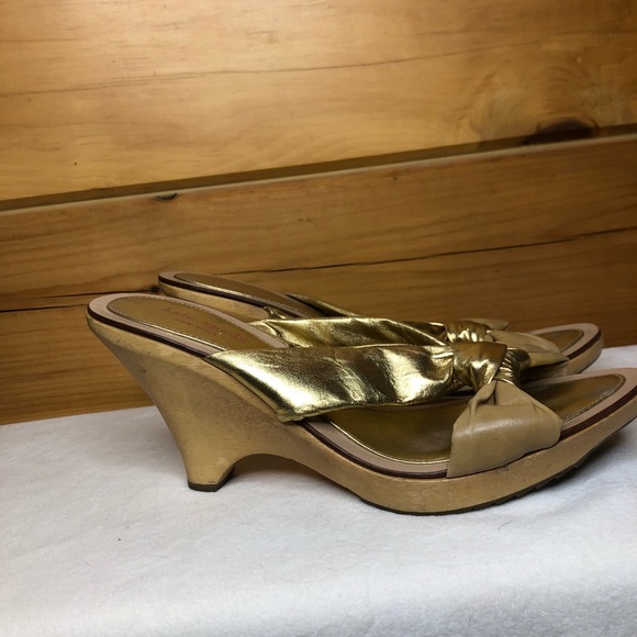 Kate Spade Gold Wood Slide Sandals 10 - Picture 3 of 8